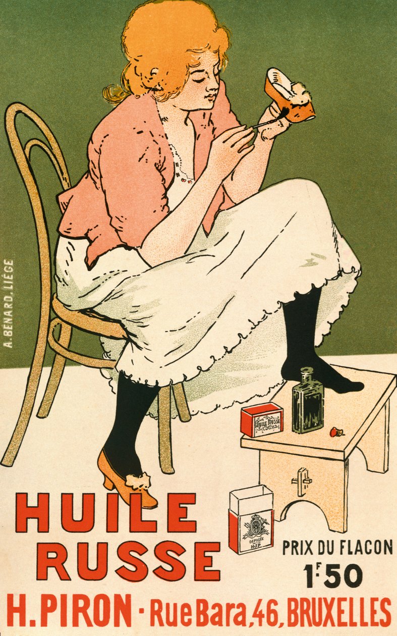 Reklameplakat for "Huile Russe" skobeskytter, 1896 af Armand Rassenfosse