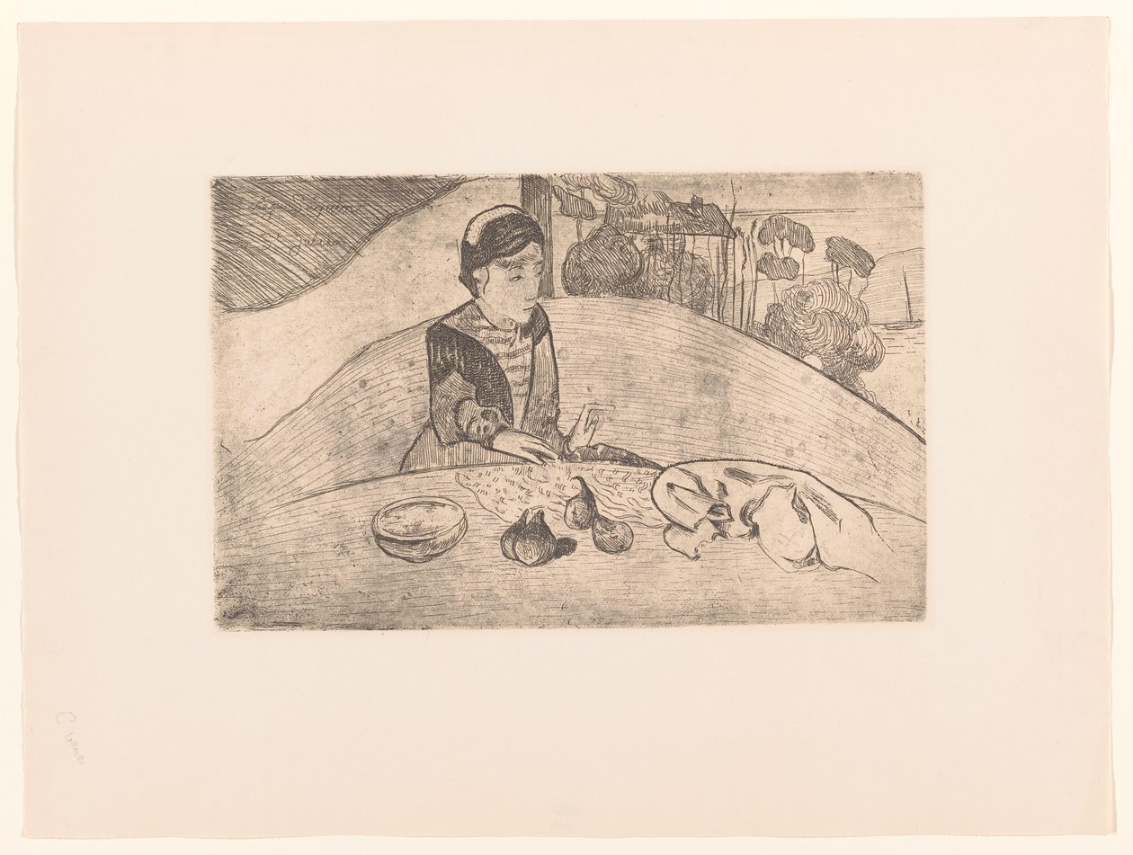 Bretonsk bondekone ved bordet La femme aux figues af Armand Seguin (possibly)