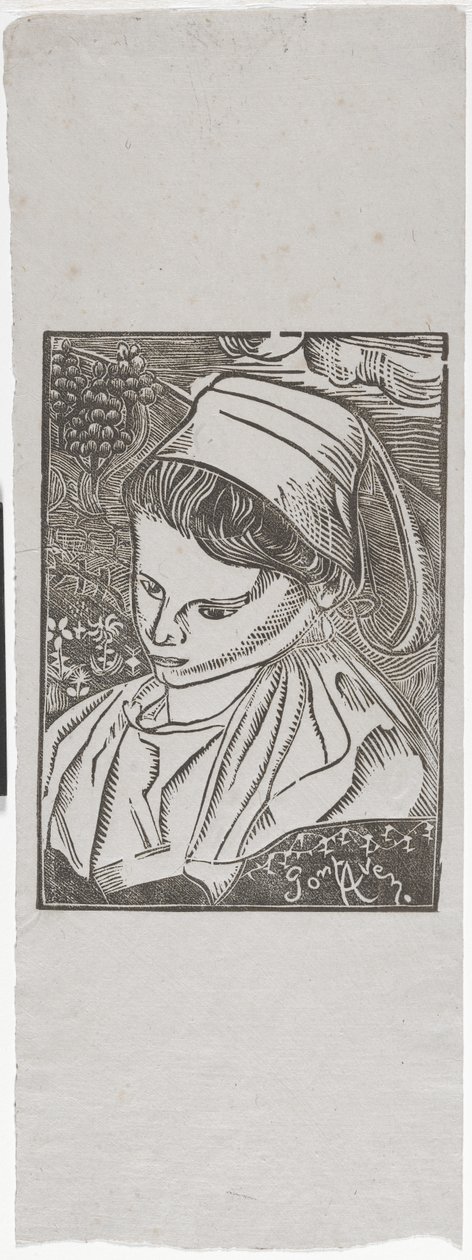 Bretonne de Pont-Aven (bretonsk kvinde fra Pont-Aven) ca. 1896 (træbloktryk) af Armand Séguin