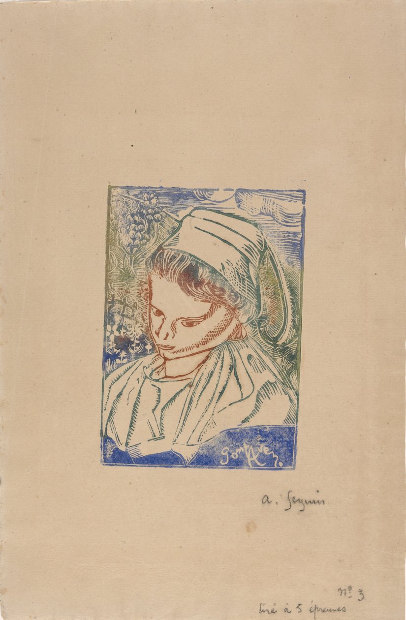 Bretonne de Pont-Aven (bretonsk kvinde fra Pont-Aven) ca. 1896 (træbloktryk med en dukkefarvning) af Armand Séguin