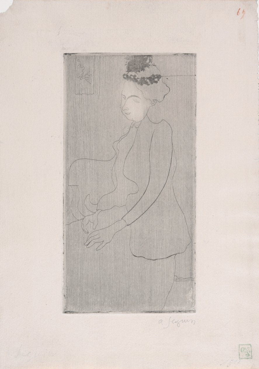 Femme assise avec chapeau a plumes (Siddende kvinde med fjerhue) ca. 1893 (radering) af Armand Séguin