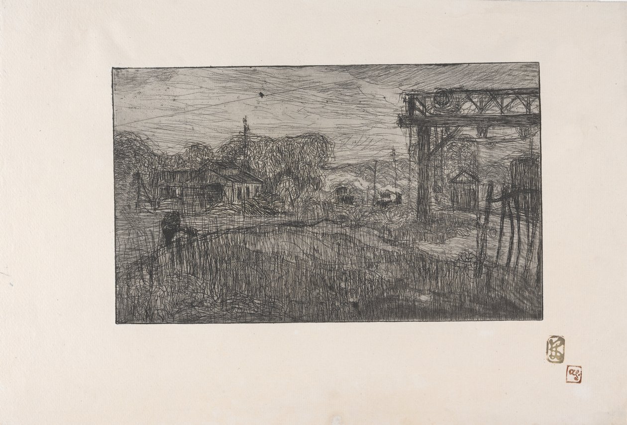 La Gare de Valmondois (Valmondois Train Station) 1893 (ætsning og roulette) af Armand Séguin