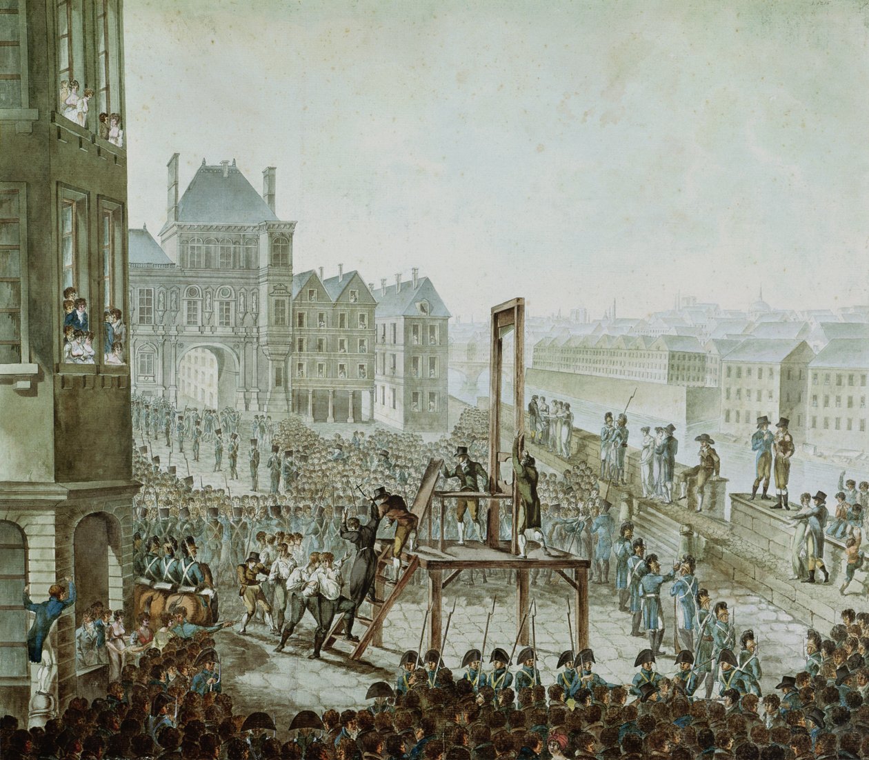 Henrettelsen af Georges Cadoudal (1771-1804) og hans medskyldige, Place de Greve, 25. juni 1804 (wc på papir) af Armand de Polignac