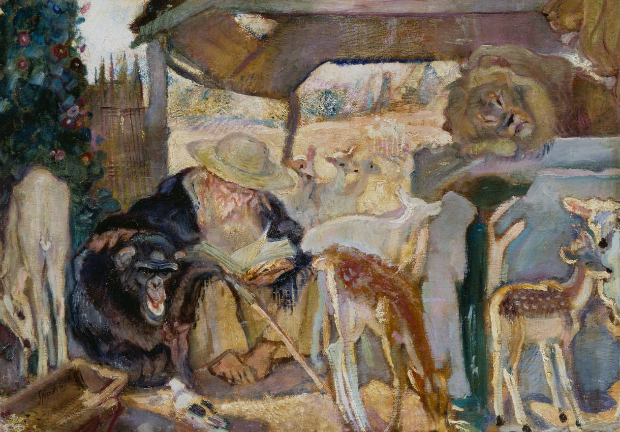 Sankt Antonius blandt dyr, af Armando Spadini (1883-1925), olie på bord, 66x96 cm af Armando Spadini