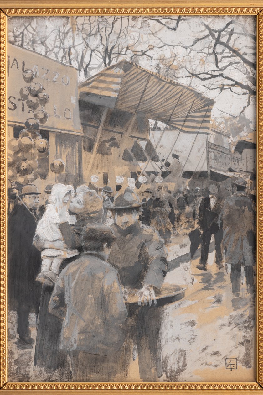 At the Market (blandede medier på papir) af Arnaldo Ferraguti