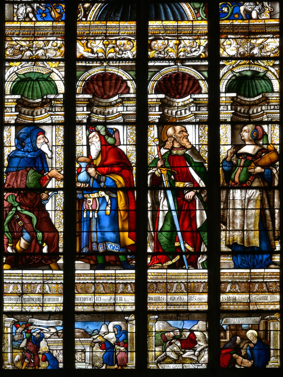 Abraham, Melchisedech, Sankt Paulus og Samos sibylle - Glasmaleri i kapellet i Sankt Jakob, Arnaud de Moles (1470-1520) færdiggjort i 1513 - Cathedrale Sainte Marie d