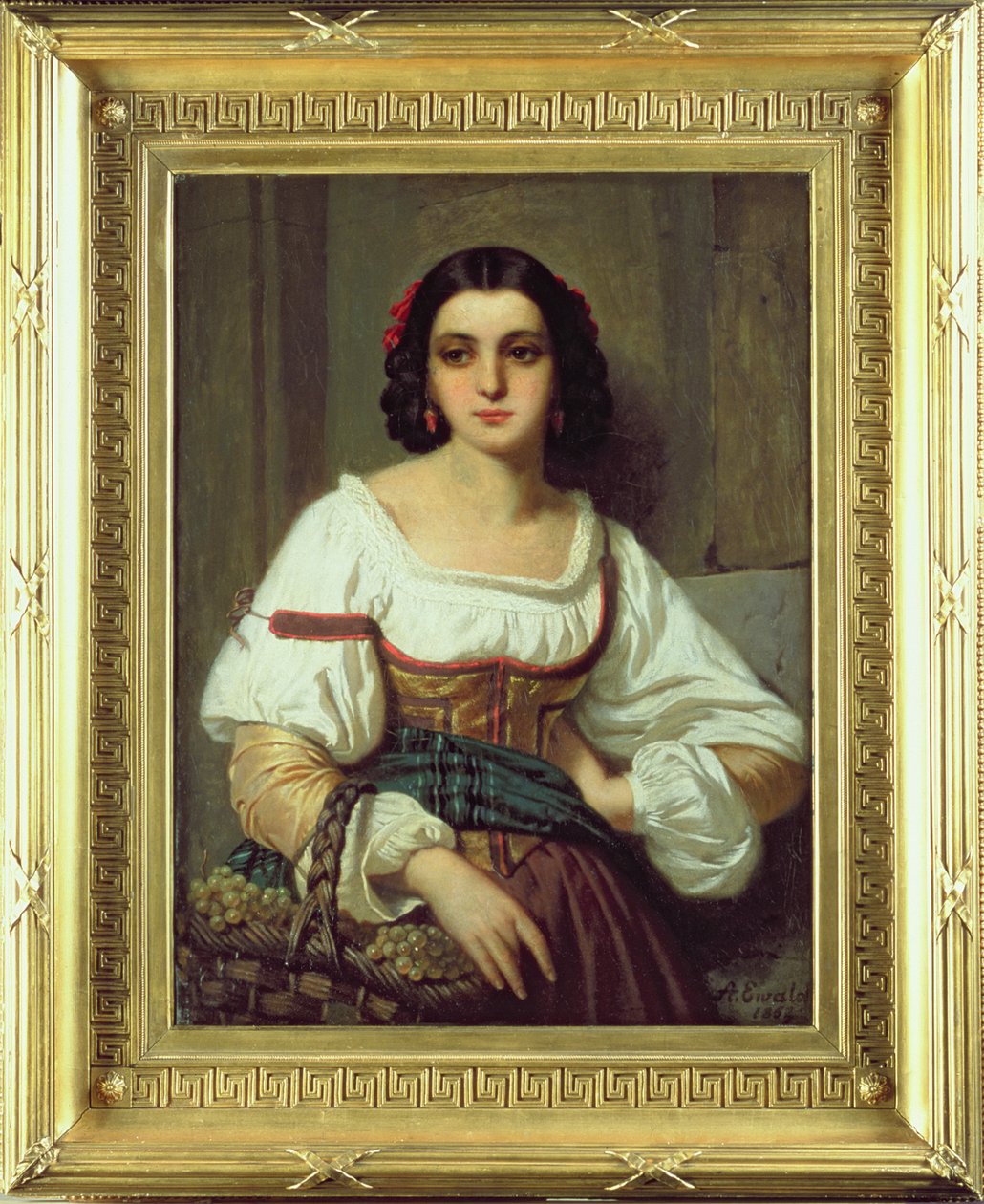 Italiensk kvinde med en kurv med druer, 1862 af Arnold Ferdinand Ewald