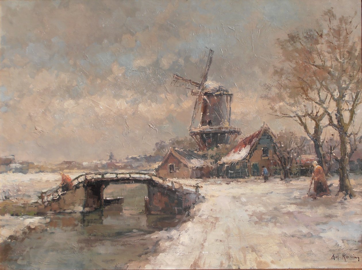 Vinterlandskab med mølle af Arnold Hendrik Koning