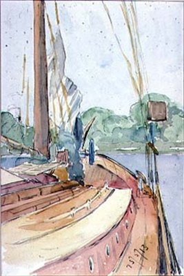 Dækket på en hollandsk yacht, 1913 (wc på papir) af Arnold 1867 1931 Bennett