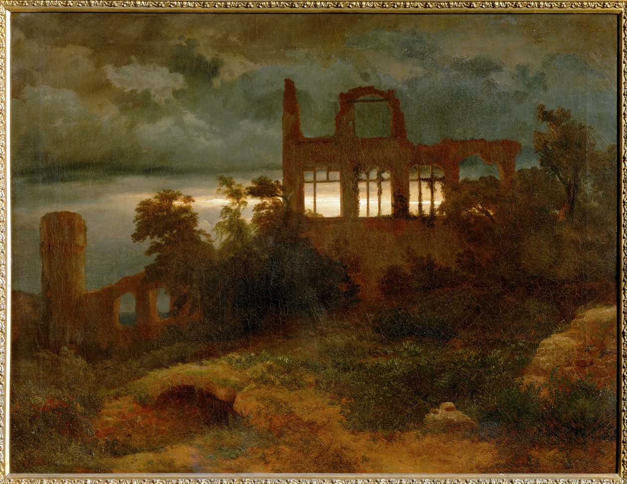 Burgruine - Ruiner af en borg ... (maleri på lærred) af Arnold Böcklin