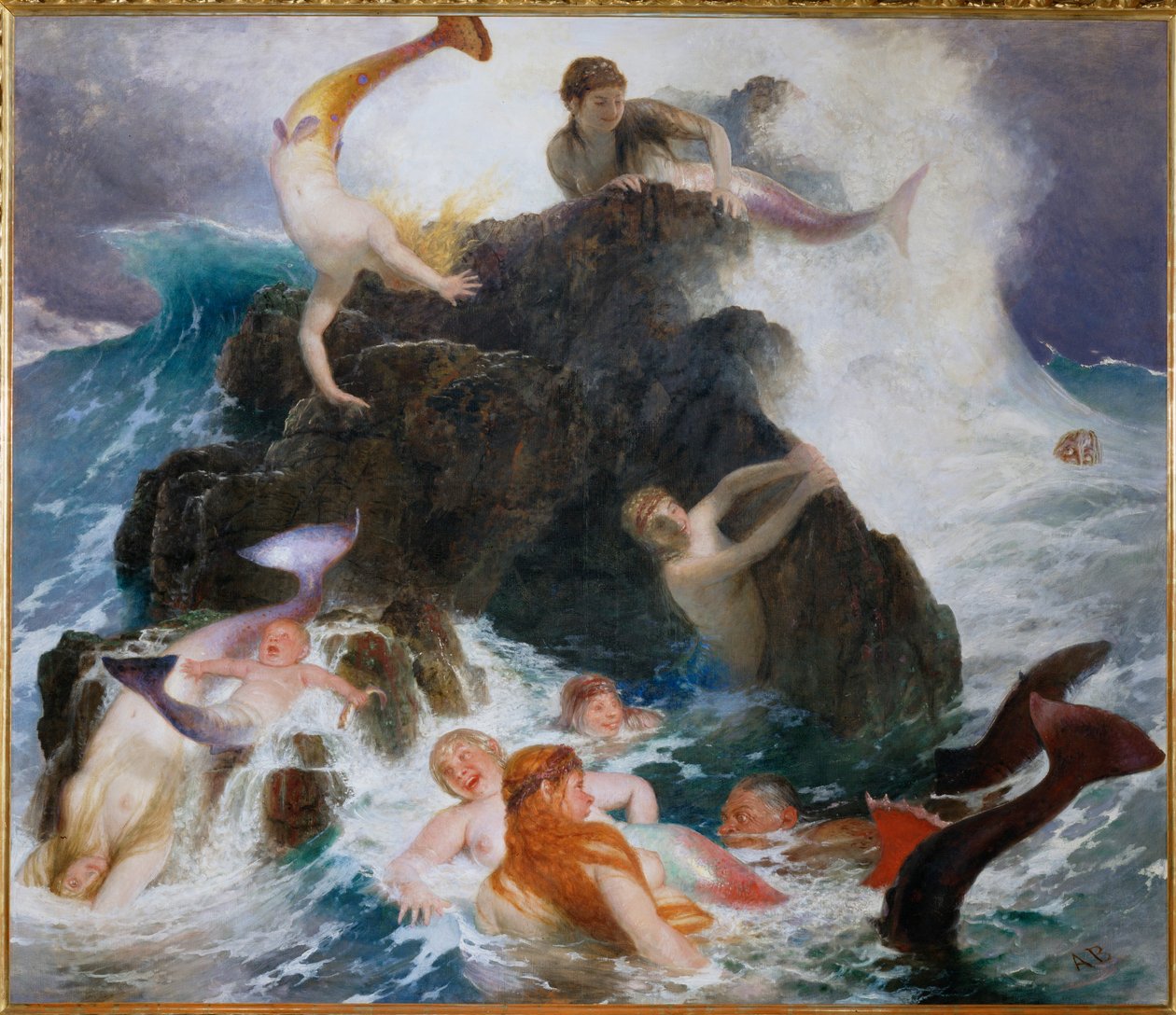 Das Spiel der Najaden - At spille nayades ... (maleri på lærred) af Arnold Böcklin