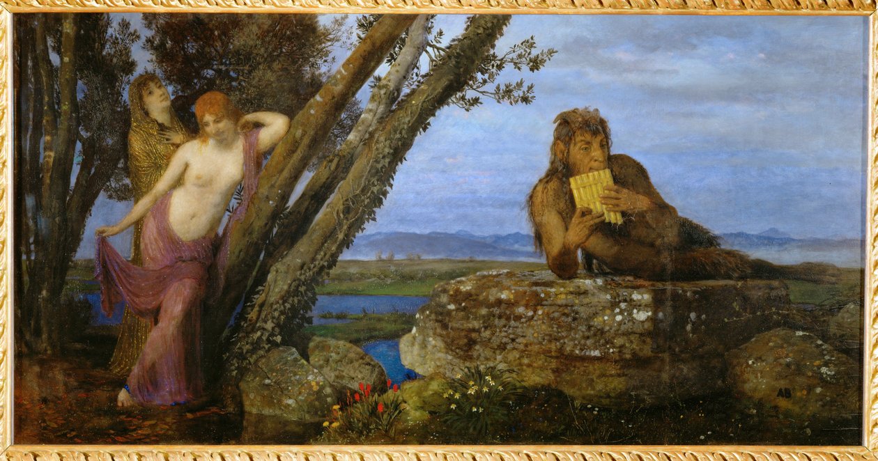 Fruehlingsabend - Aften i foråret ... (maleri på træ) af Arnold Böcklin