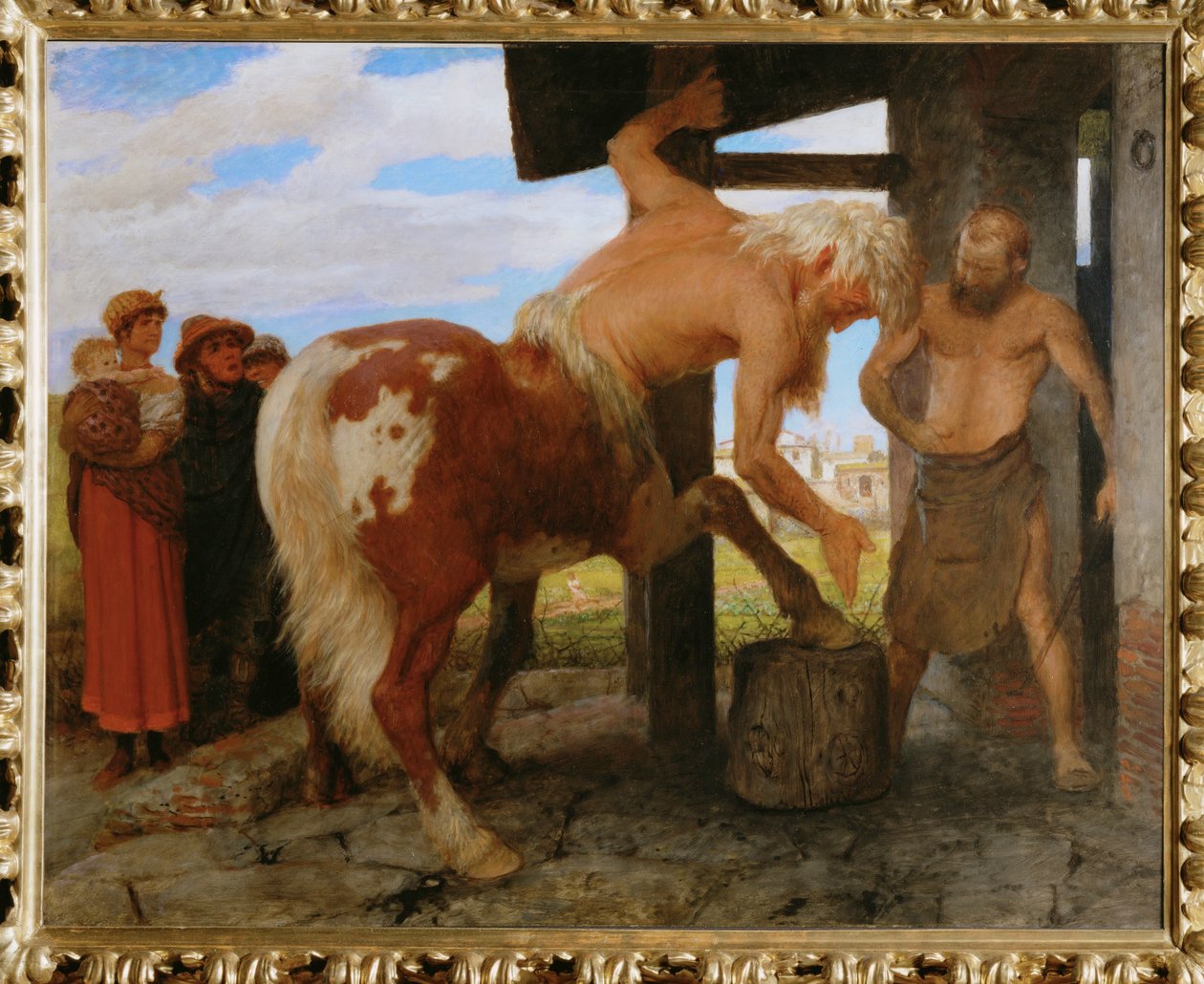 Kentaur in der Dorfschmiede - Kentaur i landsbyens smedje ... af Arnold Böcklin