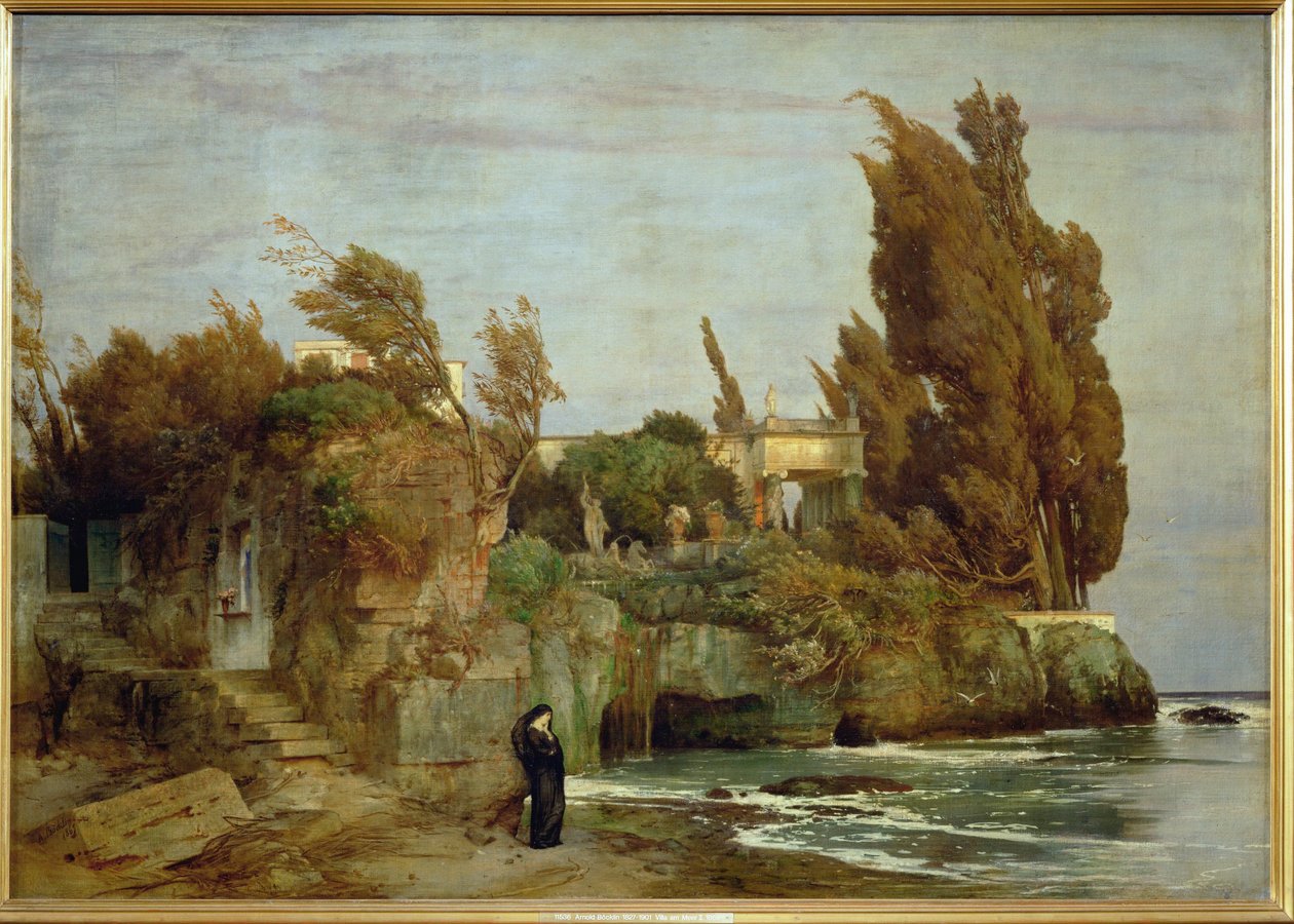Villa am Meer - Villa ved kysten, anden version ... (maleri på lærred) af Arnold Böcklin
