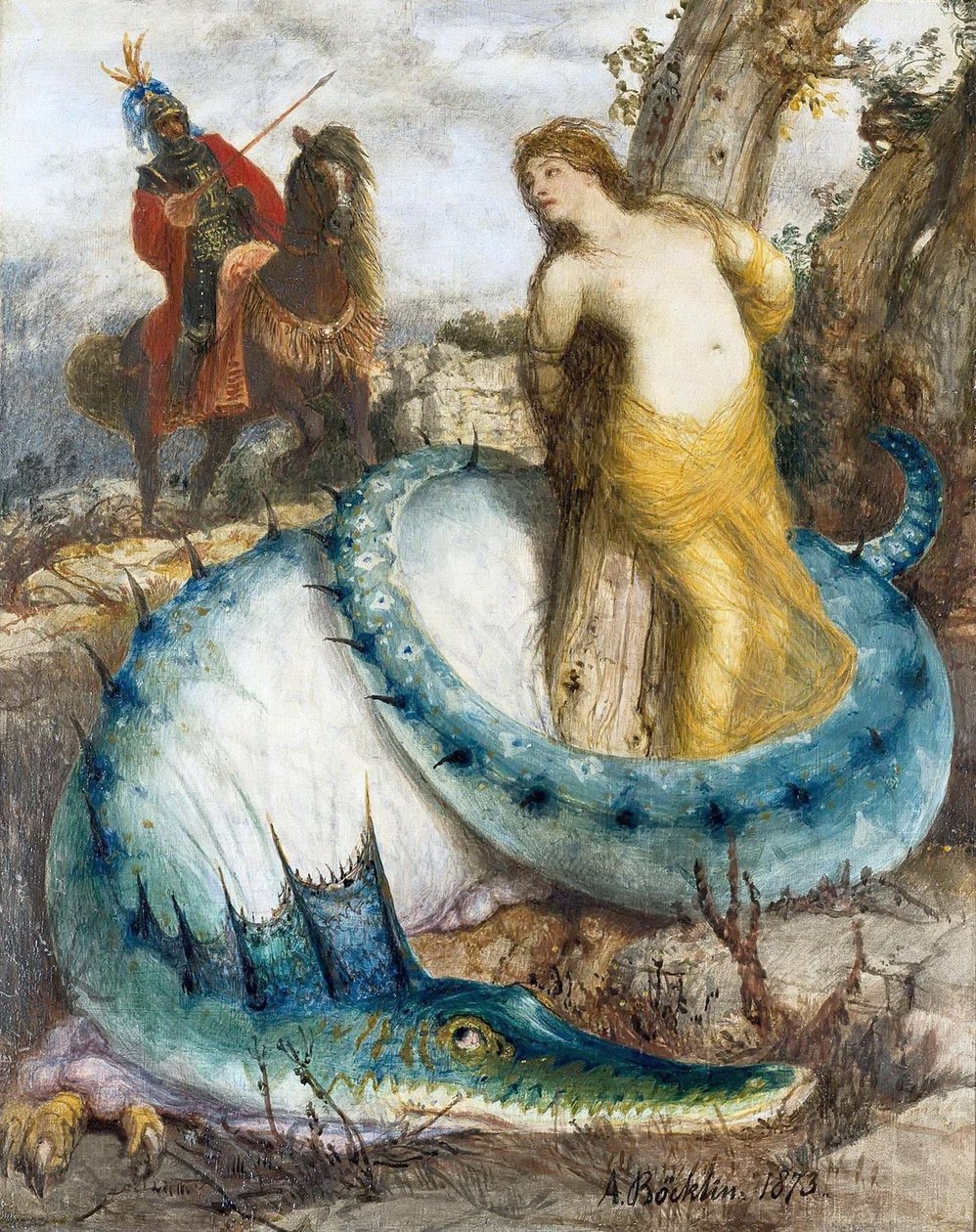 Tysk:  Ruggiero und Angelica Ruggiero og Angelica af Arnold Böcklin