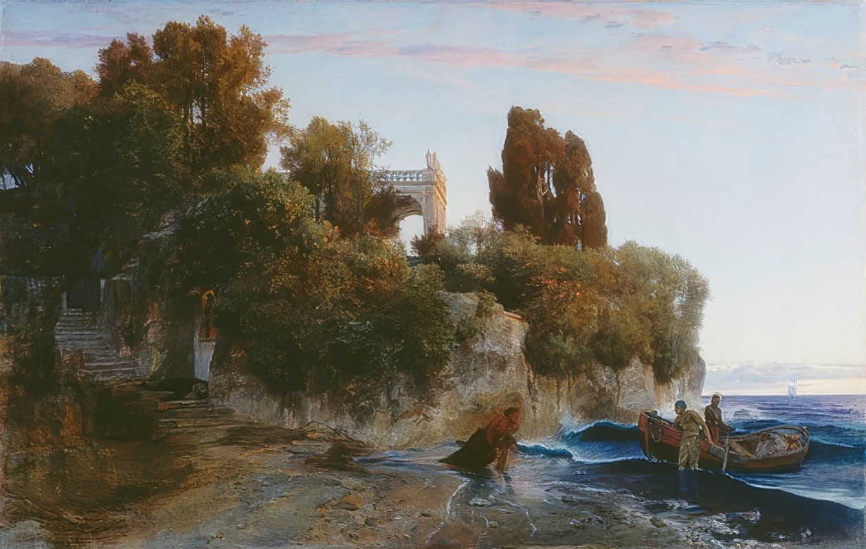 Slot ved havet (Mord i slottet). 1859 af Arnold Böcklin