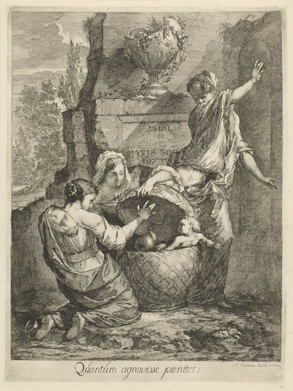 Erichthonius fundet af de tørre datters af Cecrops (titel på objekt) af Arnold Houbraken