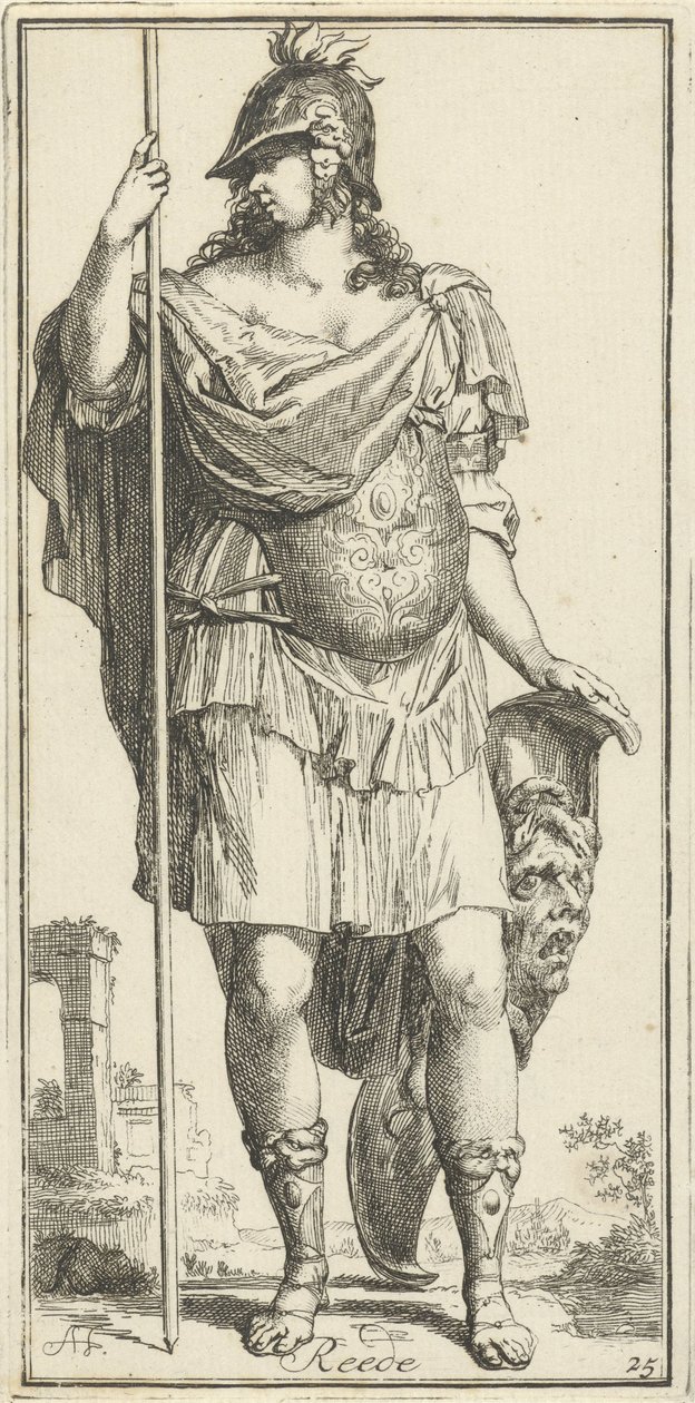 Minerva som personificering af fornuften Reede (titel på objekt) Enogfyrre stykker, flere Sinne-statuer (serietitel) af Arnold Houbraken