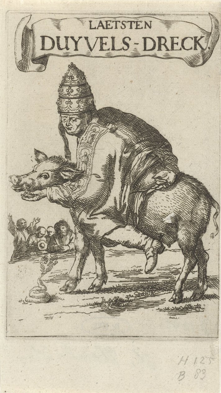 Pause på en gris Titelblad for: J. Lydius, Laetsten duyvels-dreck, 1687 af Arnold Houbraken