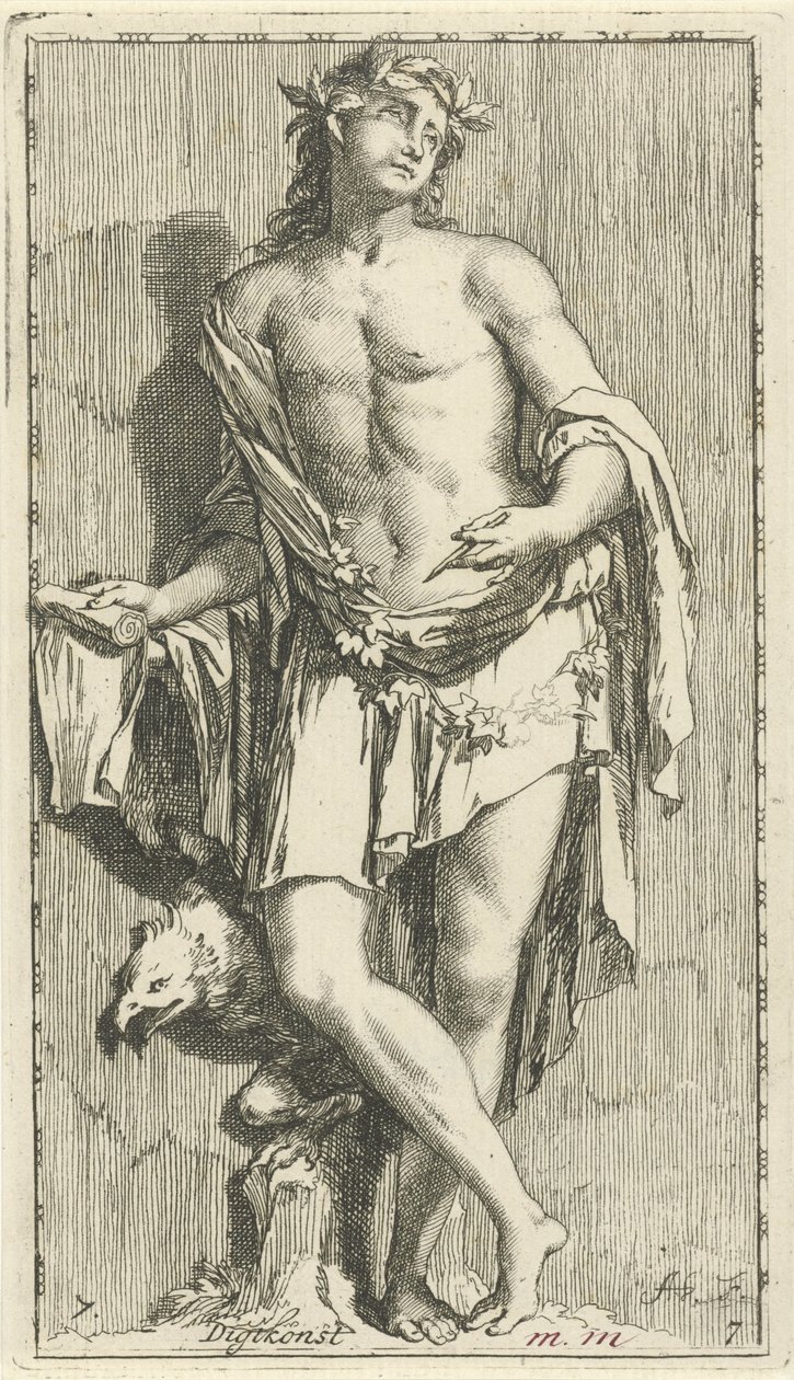 Personificering af poesien Digtkonst (titel på objekt) Enogfyrre stykker, flere Sinne-statuer (serietitel) af Arnold Houbraken