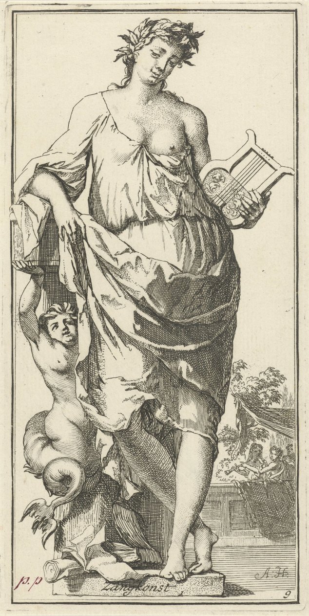 Personificering af sangkunsten Singing Konst (titel på objekt) Enogfyrre stykker, flere Sinne-statuer (serietitel) af Arnold Houbraken