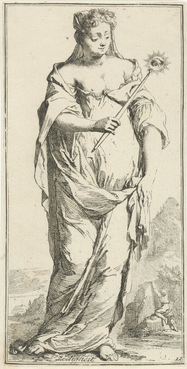 Personificering af beskedenhed Dyd (titel på objekt) Enogfyrre stykker, flere Sinne-statuer (serietitel) af Arnold Houbraken