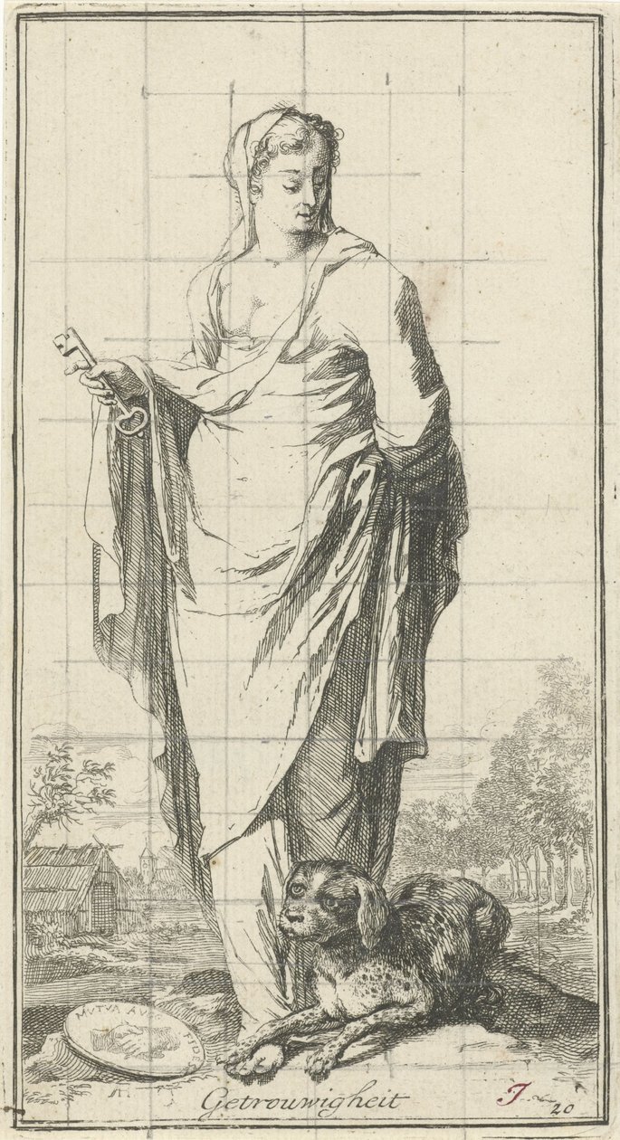 Personificering af troskab Trofasthed (titel på objekt) Enogfyrre stykker, flere Sinne-statuer (serietitel) af Arnold Houbraken