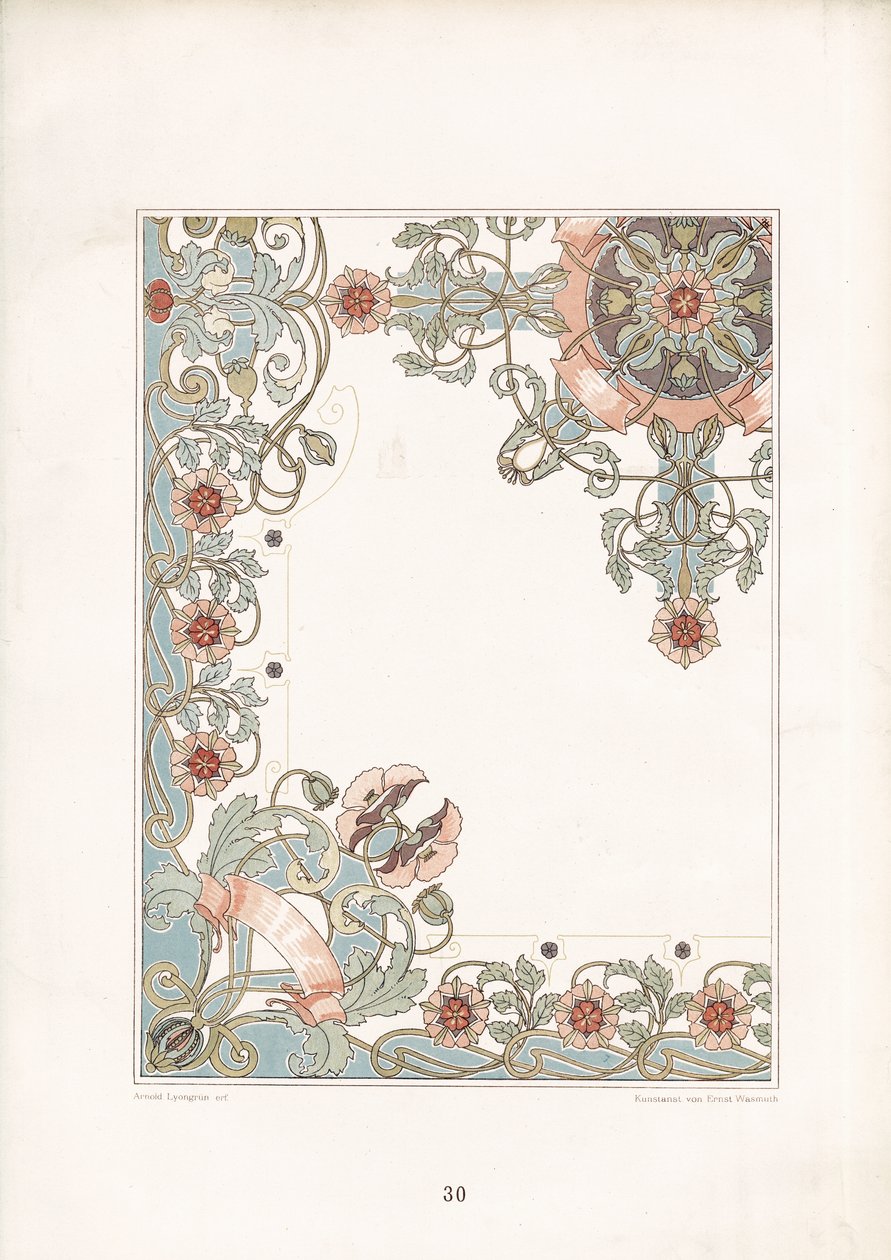 Art Nouveau Poppy Border Ornament (litografi) af Arnold Lyongrün