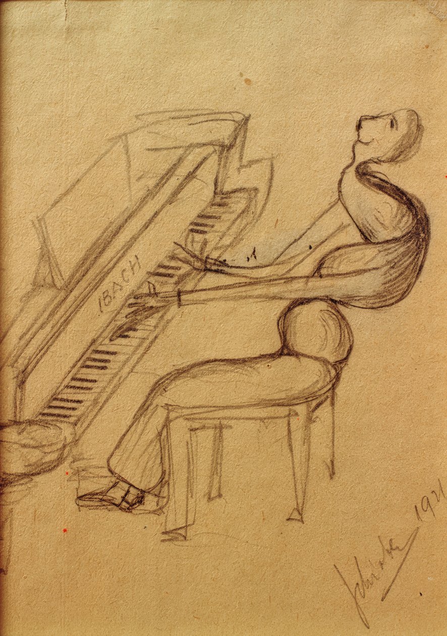 karikatur (klaverspiller) af Arnold Schönberg