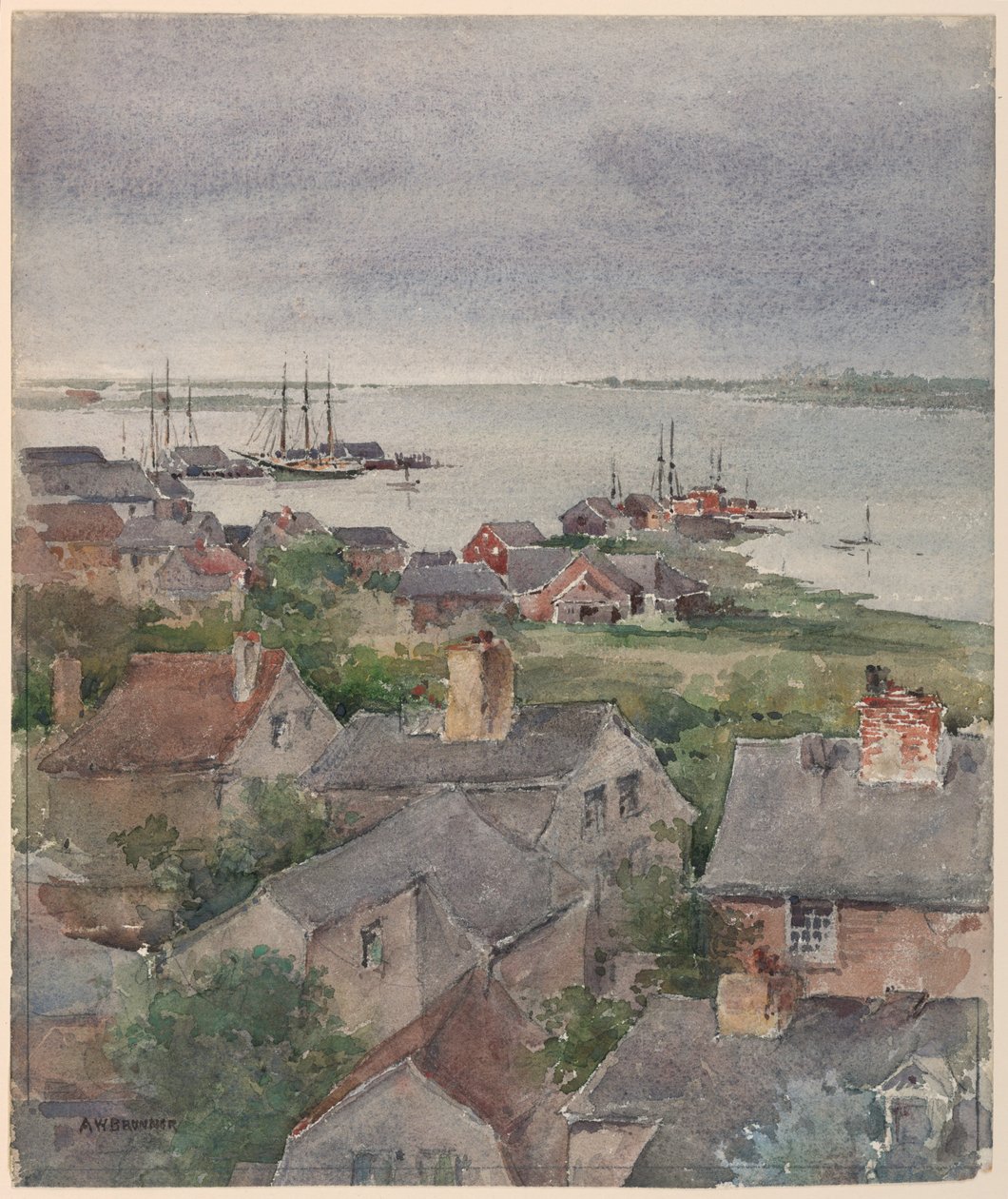 Huse ved kysten i Nantucket af Arnold William Brunner