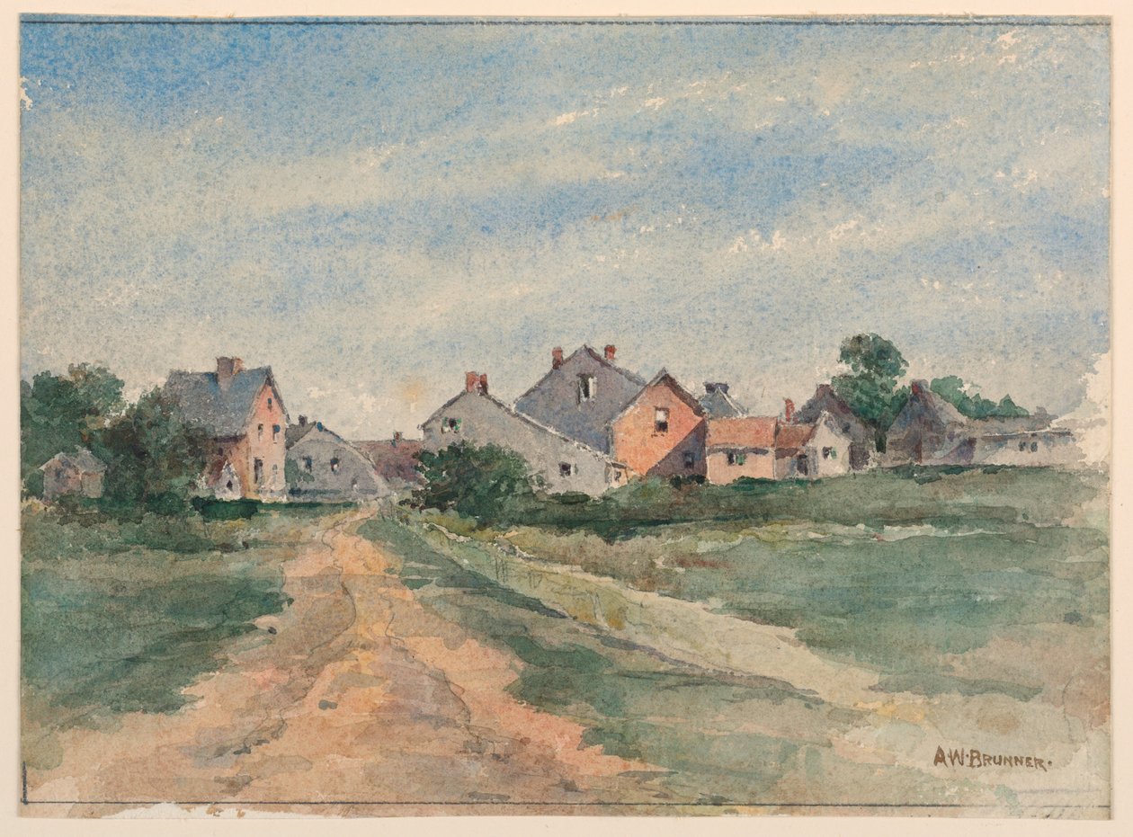 Landskab med huse af Arnold William Brunner