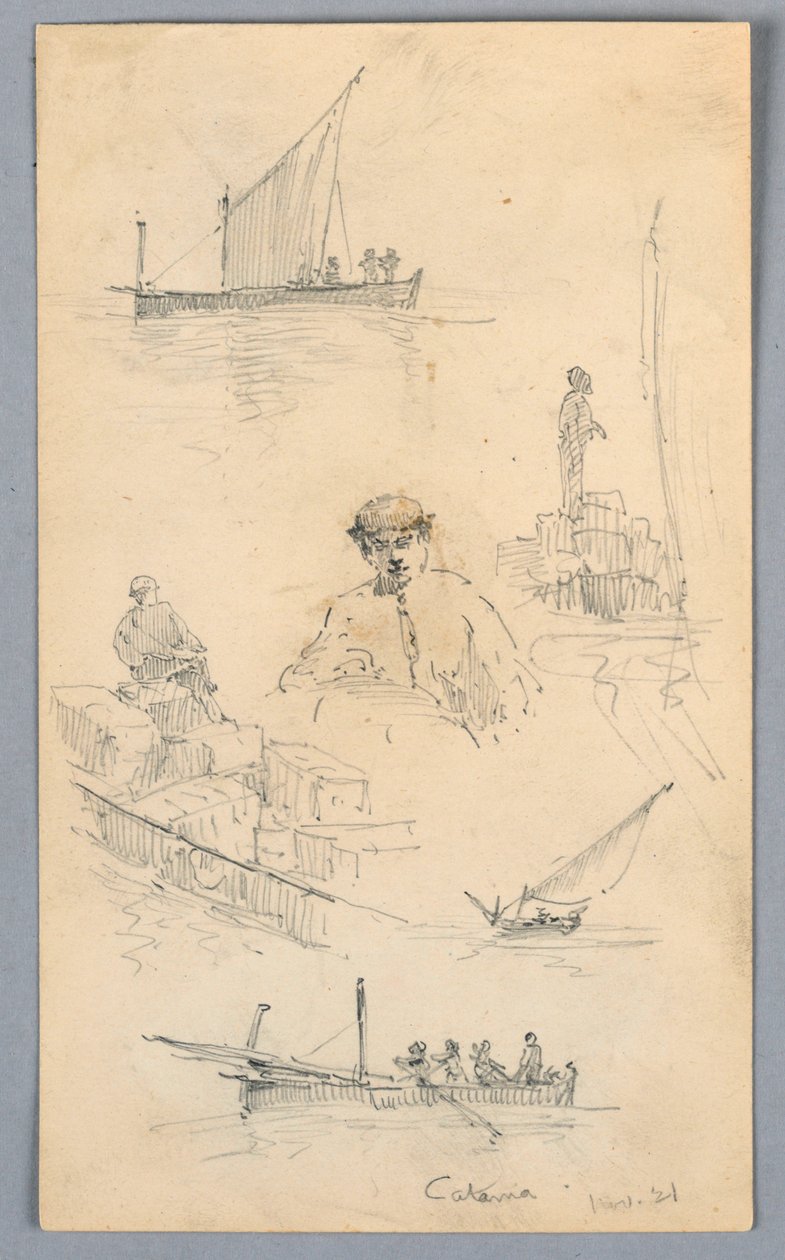 Skitser i havnen i Catania af Arnold William Brunner