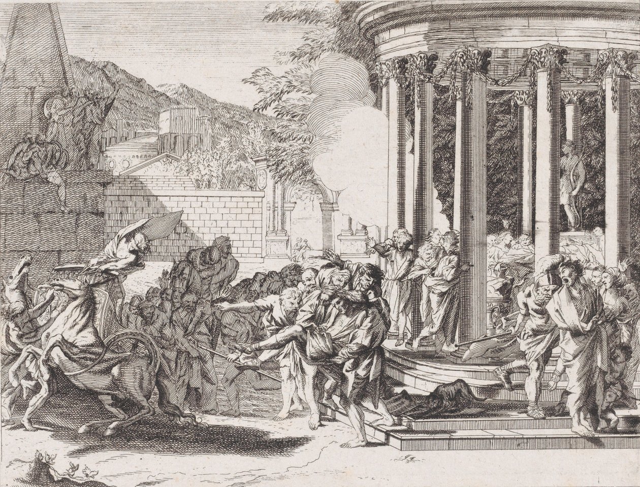 Sinorix båret fra templet efter at være blevet forgiftet, 1650-1700. af Arnold van Westerhout.