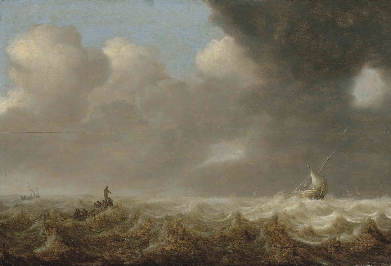 Hollandsk: Fartøjer i stormvejr Fiskerbåde i oprørt hav af Arnoldus van Anthonissen