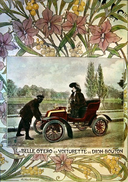 La Belle Otero ved rattet i en De Dion-Bouton bil, ca. 1900 af Arsene Herbinier