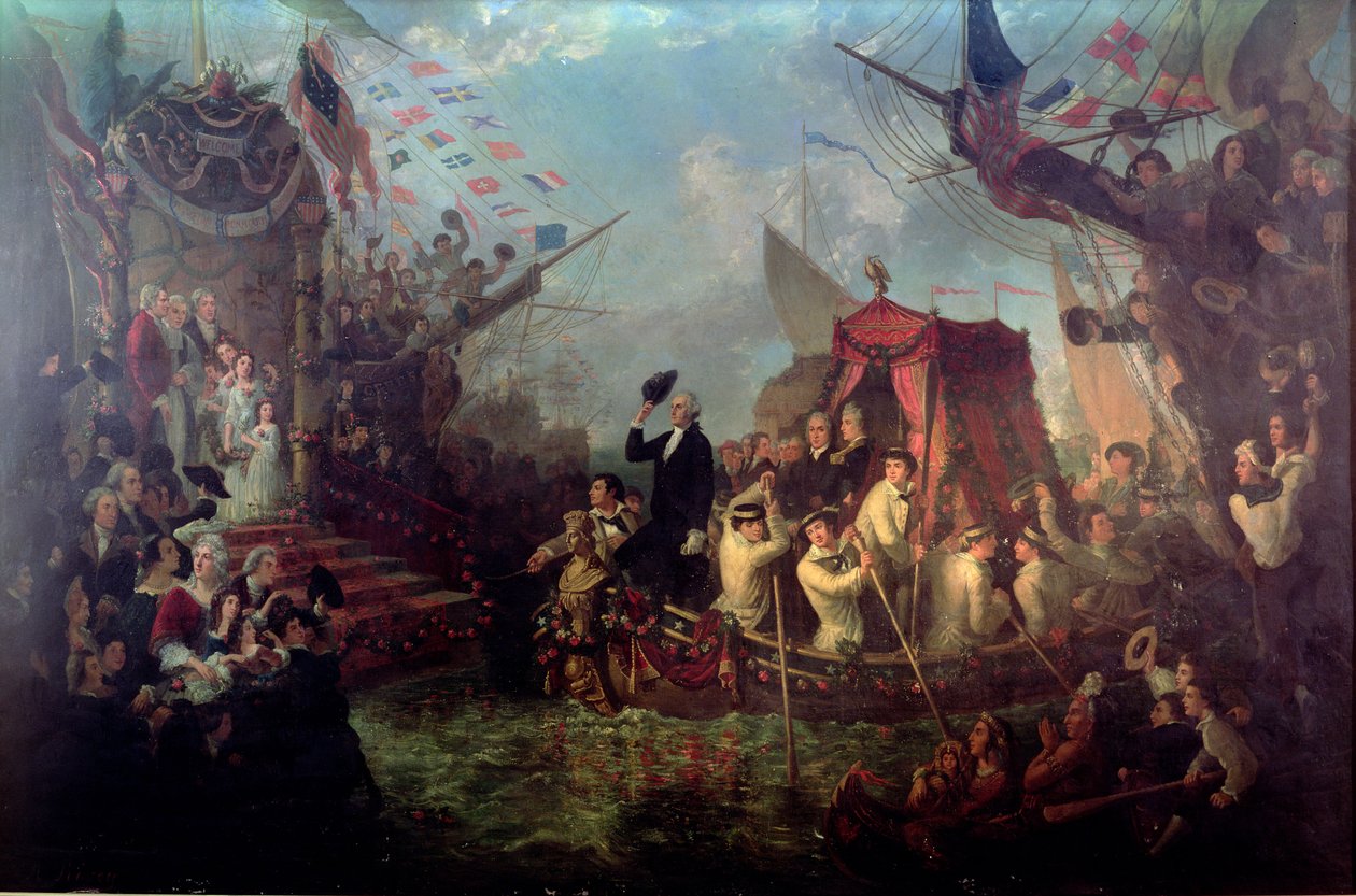 George Washington ankommer til New York City den 30. april 1789 af Arsene Hippolyte Rivey