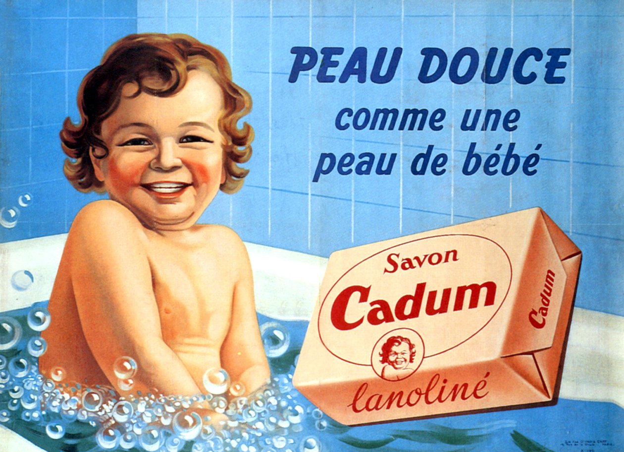Baby i bad til Cadum sæbe 1958 (illustration) af Arsene Le Feuvre
