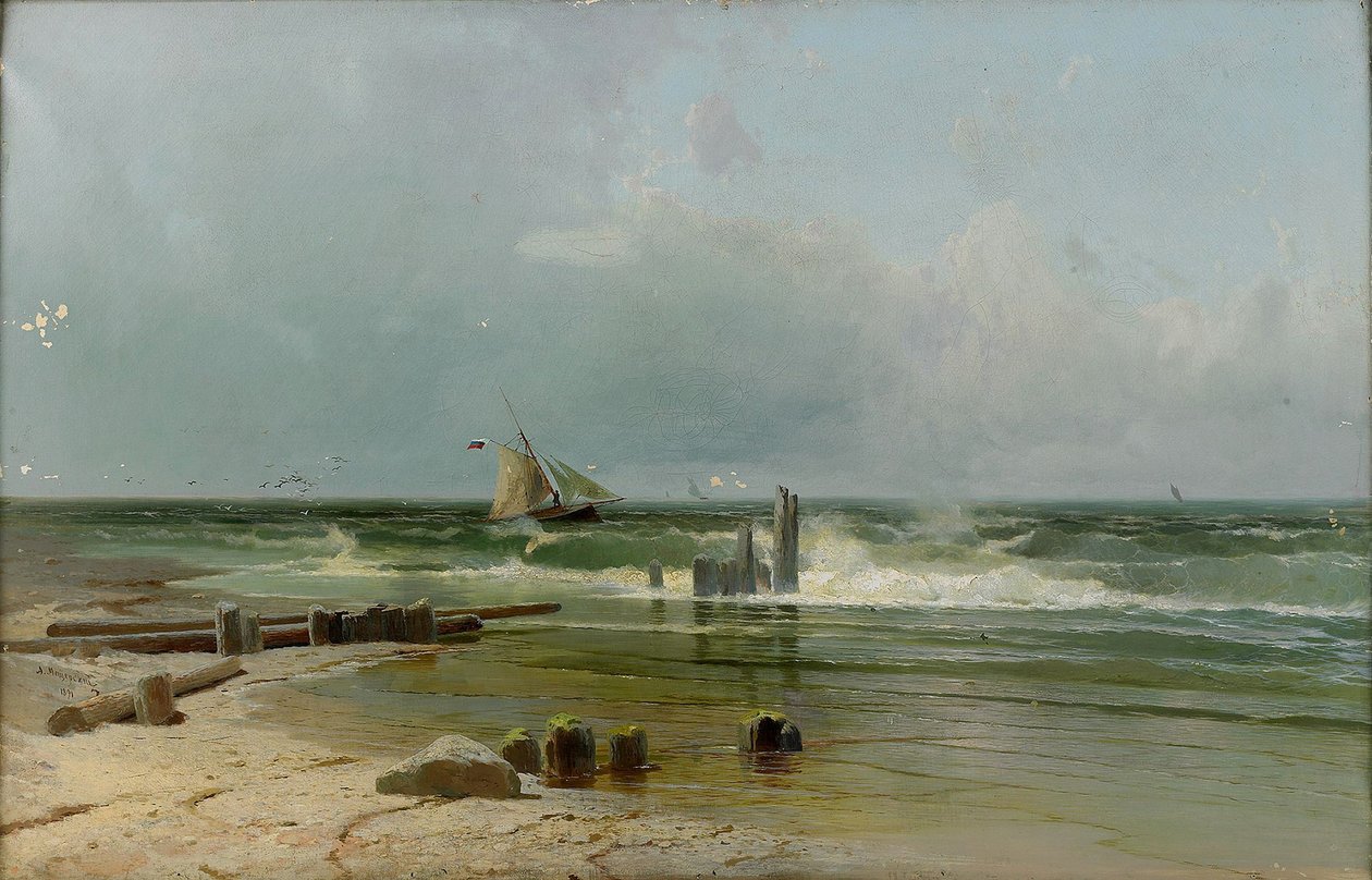 En sejlbåd ved stranden, 1891 af Arseniy Ivanovich Meshchersky