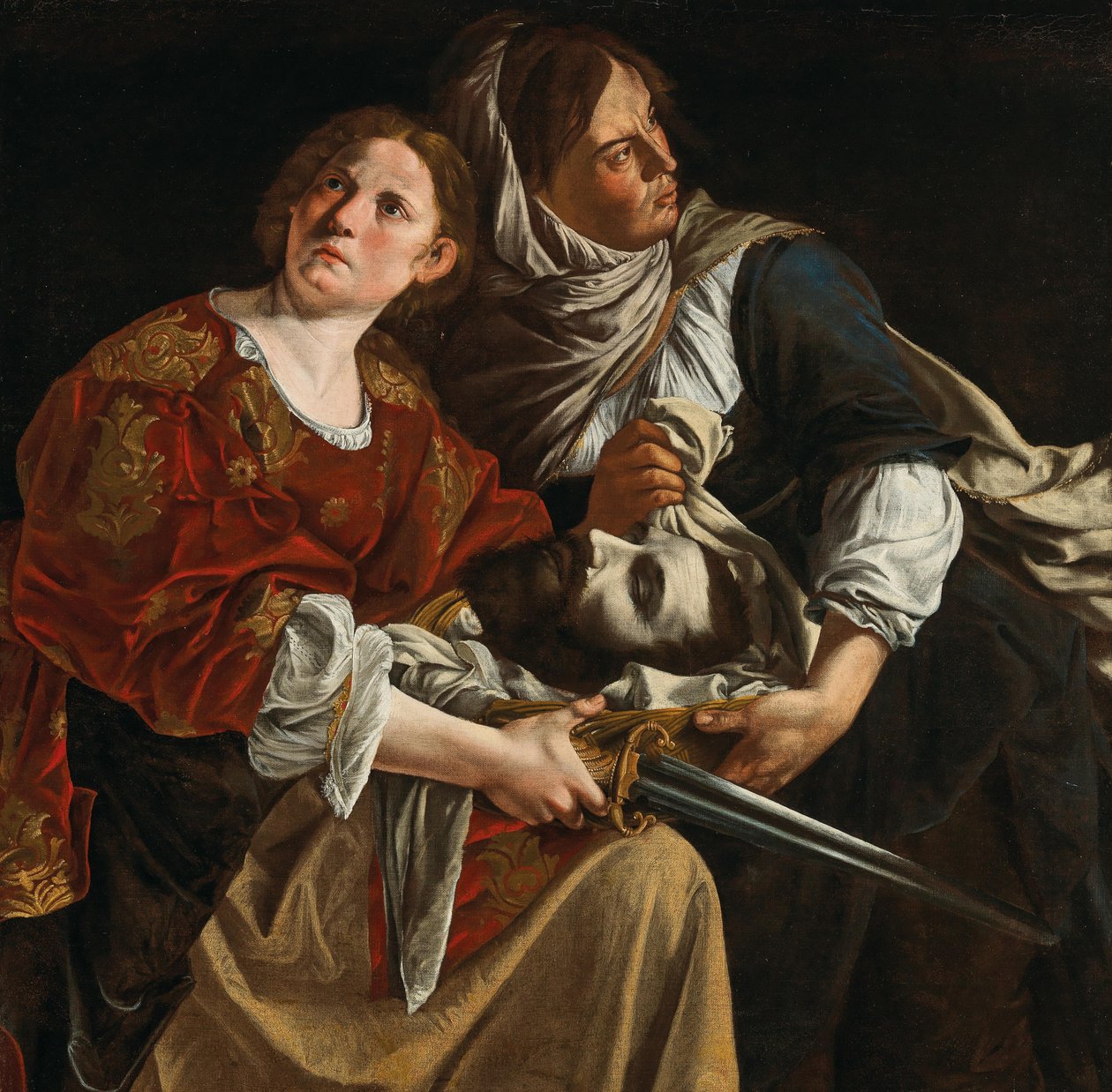 Judith med lederen af Holofernes og en tjener. af Artemisia Gentileschi