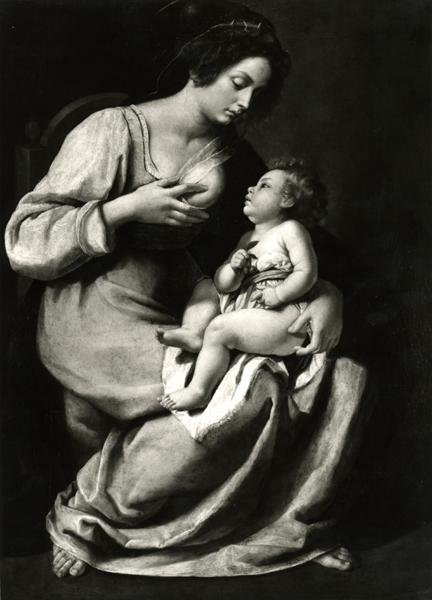 Madonna of the Cherries (olie på lærred) (s/h foto) af Artemisia Gentileschi
