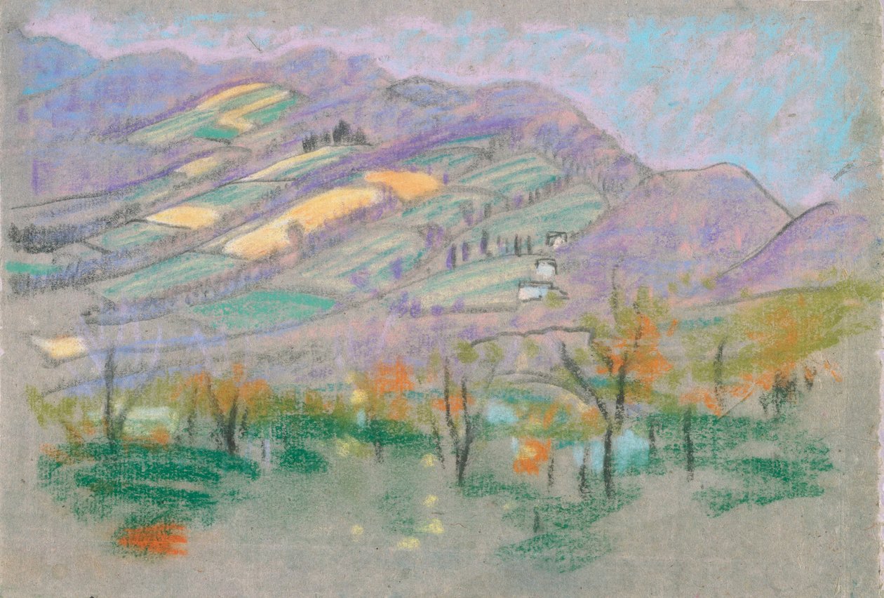 landskab med lilla bjerge fra A.B. Davies bog, udgave -50, 50 af Arthur Bowen Davies