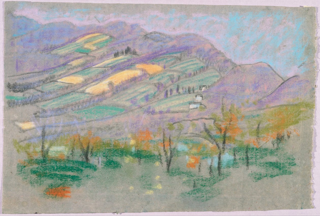 Landskab med lilla bjerge af Arthur Bowen Davies