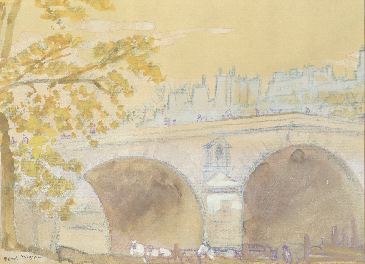 Pont Marie fra Quai des Celestins, 1926 (wc på papir) af Arthur Bowen Davies