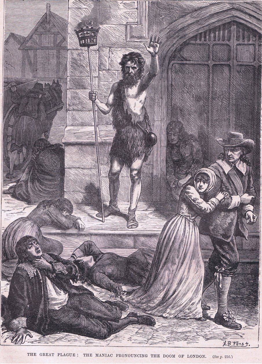 Den store pest: Galningen, der udtaler Londons undergang i 1665 af Arthur Burdett Frost
