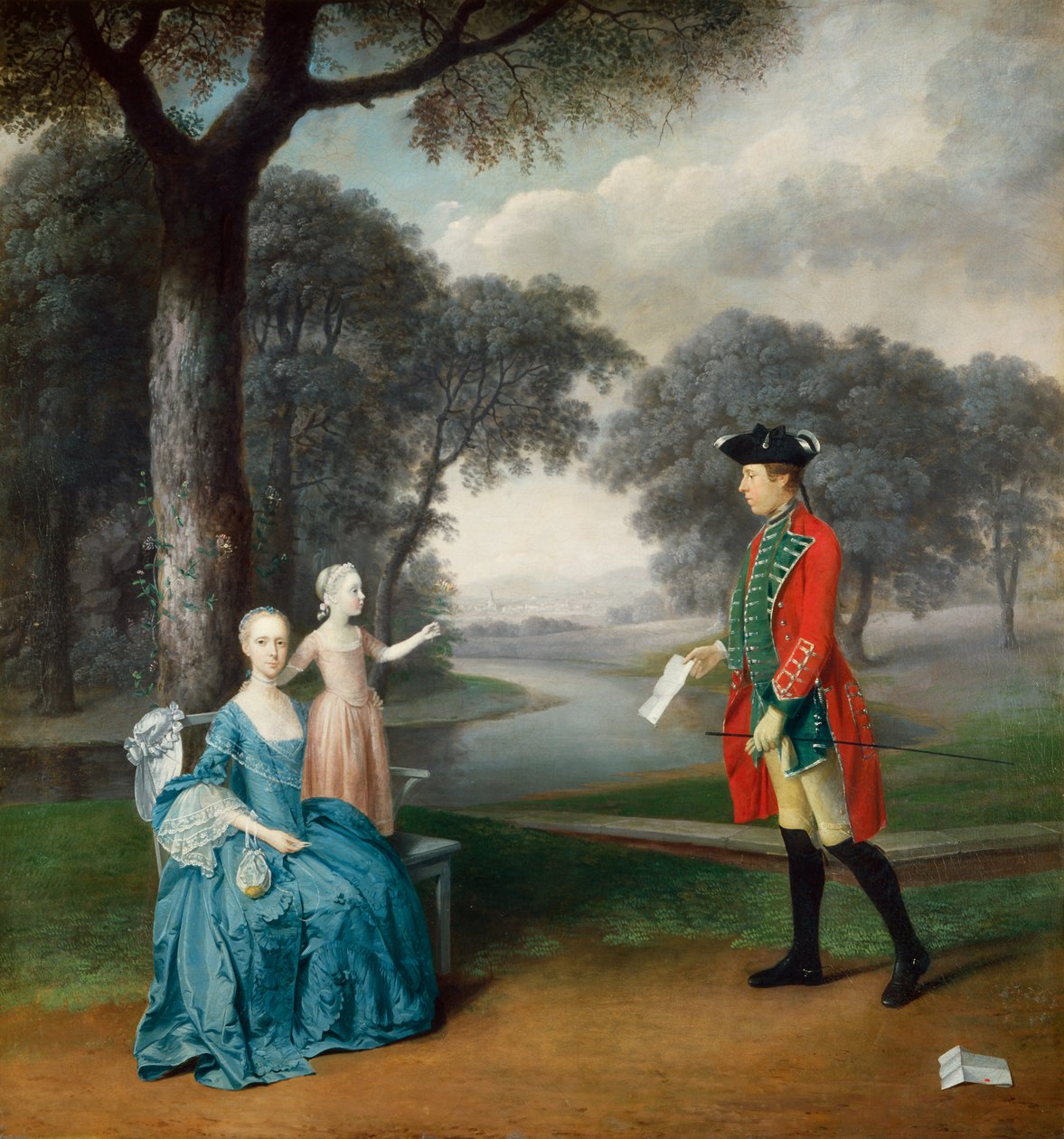 Francis Vincent, hans kone Mercy og datter Ann, fra Weddington Hall, Warwickshire, 1763 af Arthur Devis