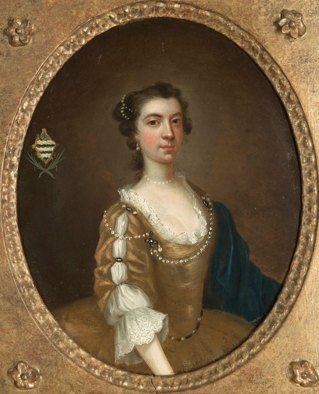 Et af et par portrætter af to søstre fra Moult-familien i Nottinghamshire (olie på kobber) (se også 328882) af Arthur Devis