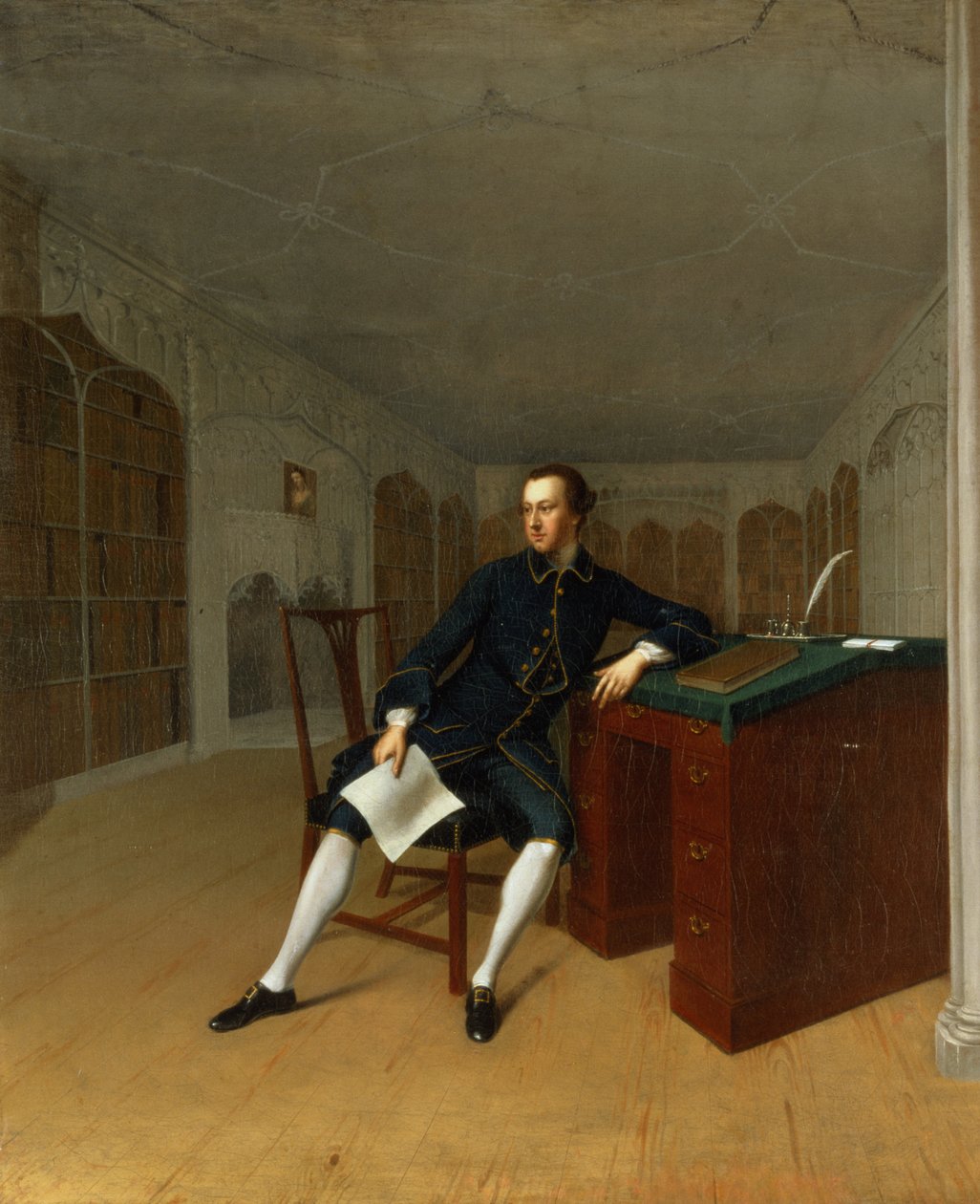 Sir Roger Newdigate (1719-1806) i biblioteket i Arbury (olie) af Arthur Devis