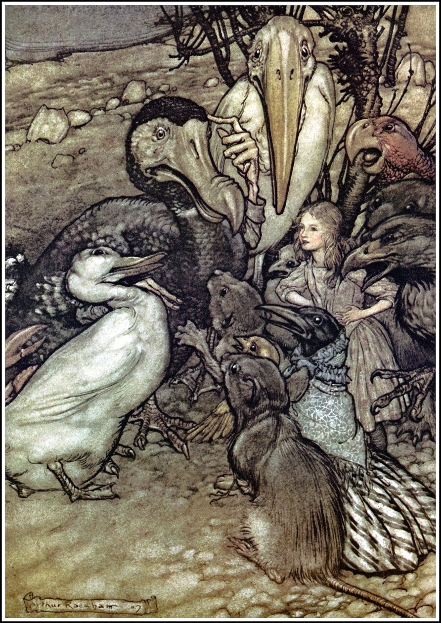 Alices Adventures in Wonderland - De begyndte at trænge rundt i det og hygge og spørge: Men hvem har vundet? N af Arthur Rackham