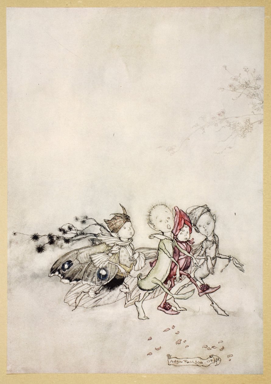Indtast Peasebottom, Cobweb, Moth og Sennepsfrø, illustration fra 