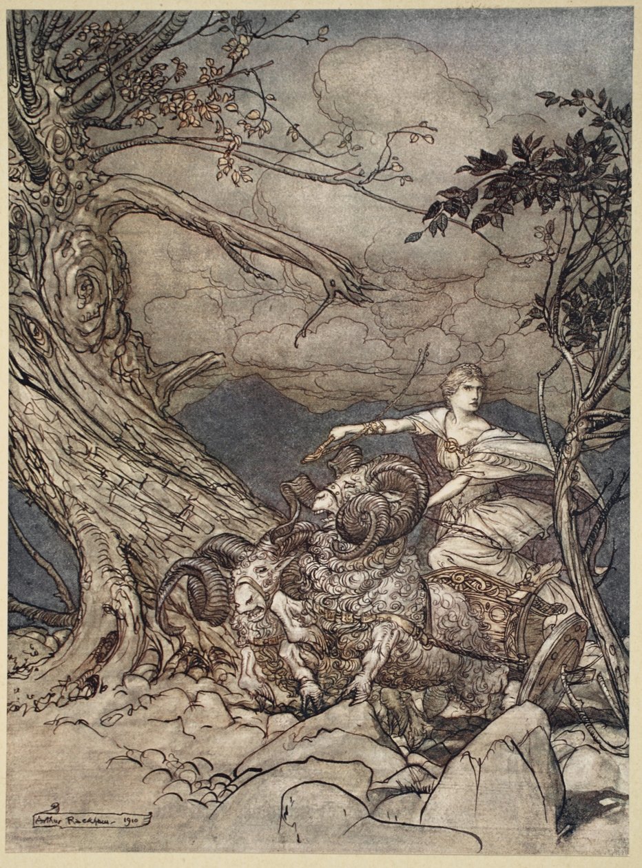Fricka nærmer sig i vrede, illustration fra "Rhinegold og Valkyrie", 1910 af Arthur Rackham